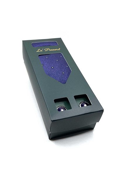 Kravatkolik Gift Set with Purple Tie and Handkerchief - Cufflinks, Os566