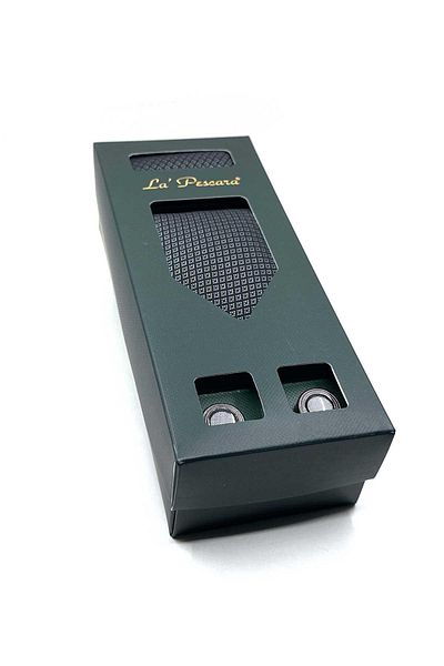 Kravatkolik Gray Cufflinks Black Handkerchief Tie Gift Set - Os573