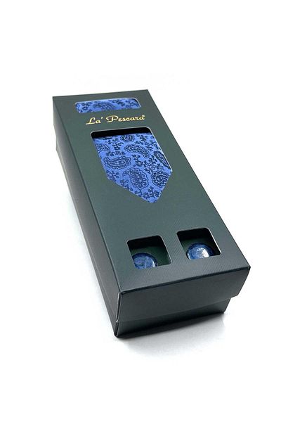Kravatkolik Navy Blue Handkerchief Tie and Cufflink Gift Set - Os574