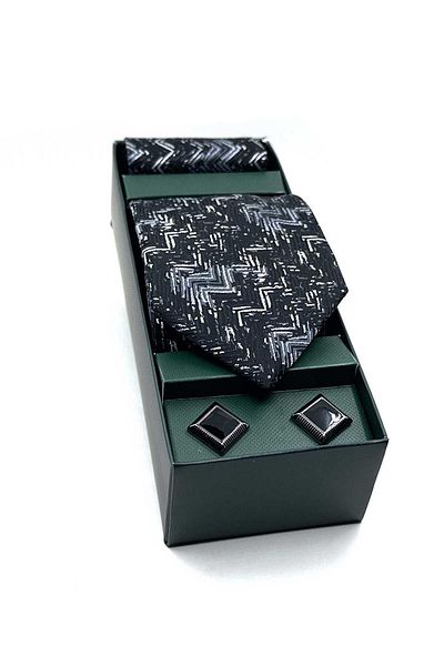 Kravatkolik Black Tie and Cufflinks Gift Set - Os583