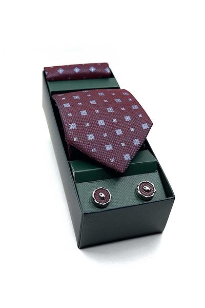 Kravatkolik Gift Set with Claret Red Tie and Claret Red Handkerchief - Os570
