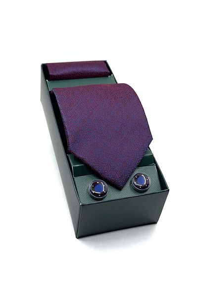Kravatkolik Claret Red Navy Blue Handkerchief Tie and Gift Set - Os567