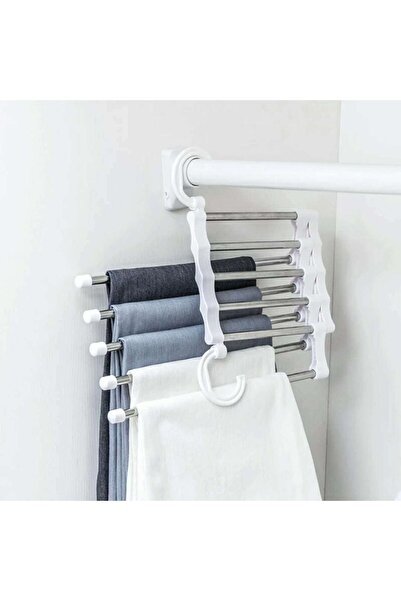 Esto Hareketli Pantolon Askısı Dolap Içi 5 Kancalı Katlanabilir Eşarp Şal Kıy...
