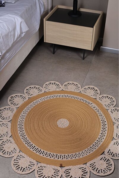 bestiva jüt Hasır görünümlü Desenli Modern El Örgüsü daire Halı Kilim