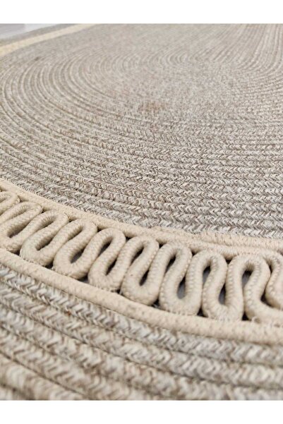 bestiva jüt Hasır görünümlü Desenli Modern El Örgüsü oval Halı Kilim