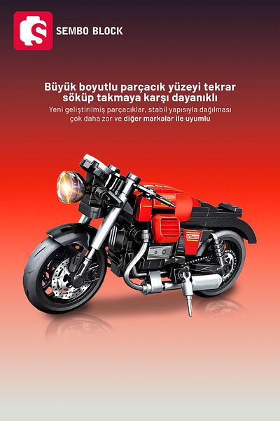 Sembo Block دراجة نارية كلاسيكية حمراء مكونة من 219 قطعة متوافقة مع Lego ( 714534 )