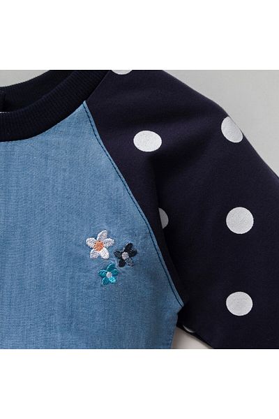 Overdo Long Sleeve Polka Dot Girl's Jeans Dress / Gilet