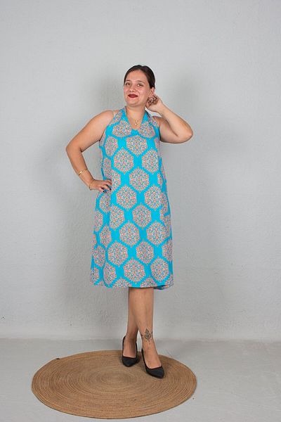Truva XXL Two Model Patterned Woven Dress - Strappy and Halter Neck