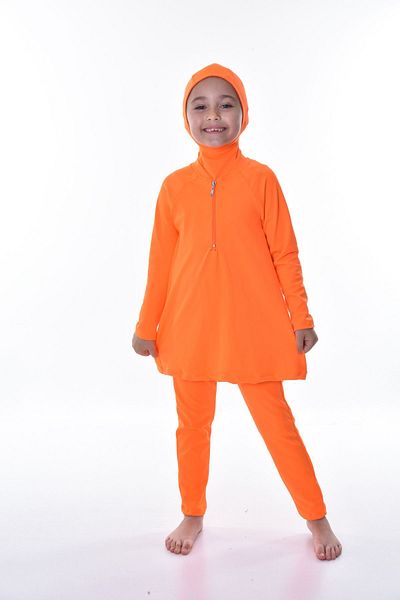 Rs Ramuni Poppy and Hijab Detailed Girl's Dress Closed Swimsuit