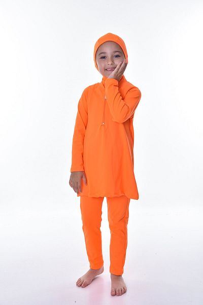 Rs Ramuni Poppy and Hijab Detailed Girl's Dress Closed Swimsuit