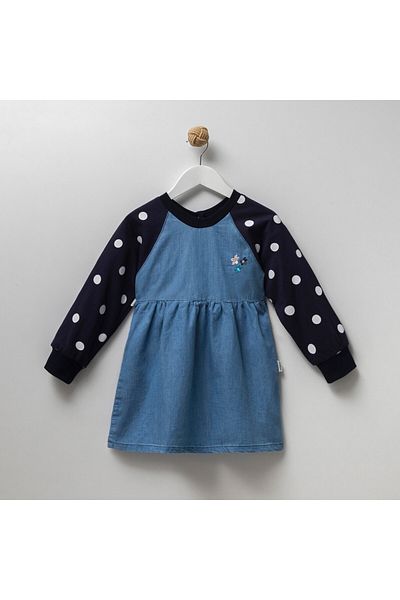 Overdo Long Sleeve Polka Dot Girl's Jeans Dress / Gilet