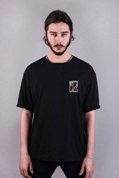 Darkia Biker Printed - Double Sided Oversize Black T-Shirt