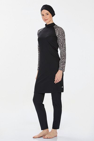 ROZAMAY Lycra sleeves patterned full islamic swimsuit