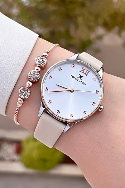 Daniel Klein Kasası Bakır Metalik Kordonu Krem Renk 2 Yıl Garantili Kadın Kol...