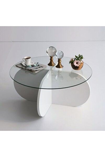 TALAŞTOZUM CAM SEHPA - YONCA ORTA SEHPA BEYAZ 79CM