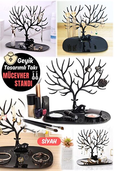 Genel Markalar Takı Düzenleyici Siyah Geyik Boynuzu Stand Kadınlar İçin Özel Tasarım Takı Rafı Kolye ve Küpe Tutucu