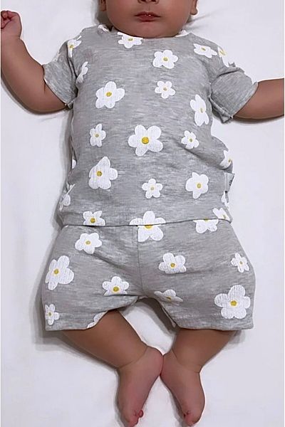 Drop Kids Newborn Baby Pajama Set - Floral Patterned Short Sleeve and Shorts