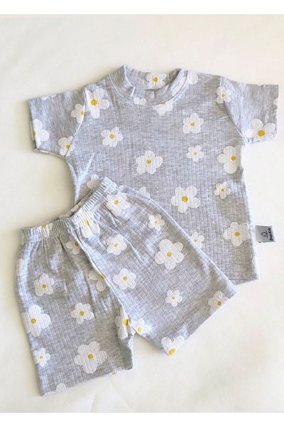 Drop Kids Newborn Baby Pajama Set - Floral Patterned Short Sleeve and Shorts