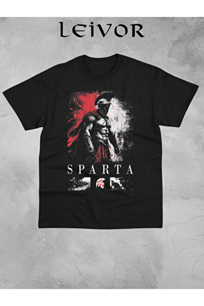 l'eivor تي شيرت أسود للجنسين - تصميم محارب سبارتا مطبوع