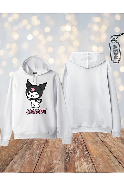 AEMİ Hanorac oversize din bumbac cu glugă, unisex, imprimat Kuromi