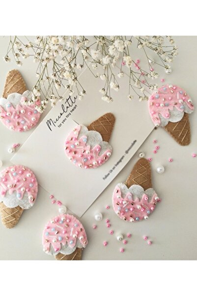 Miccolatte Tasarım El Yapımı Boncuk Işlemeli Dondurma Çıtçıtlı Toka