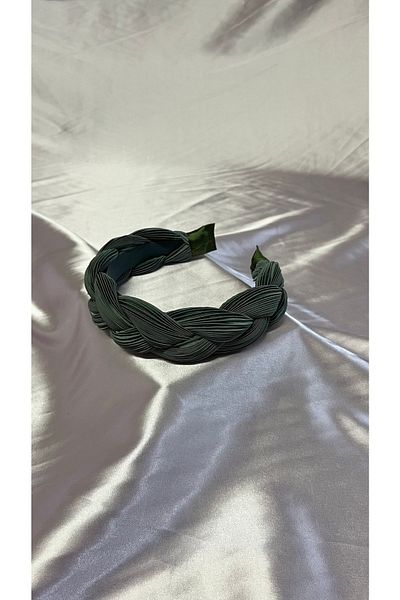 MegssStore Плетена плисирана корона/лента за глава в цвят каки