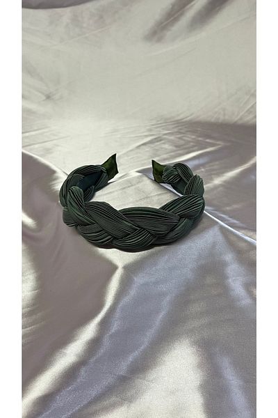 MegssStore Плетена плисирана корона/лента за глава в цвят каки