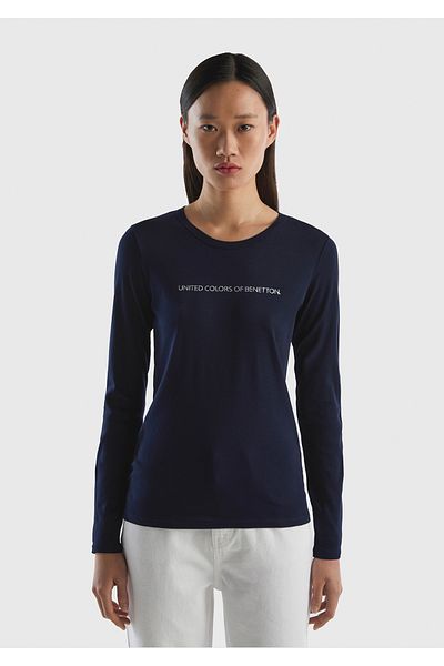 United Colors of Benetton Γυναικείο μπλουζάκι με γραμμένο Benetton με λαιμόκοψη Navy Blue