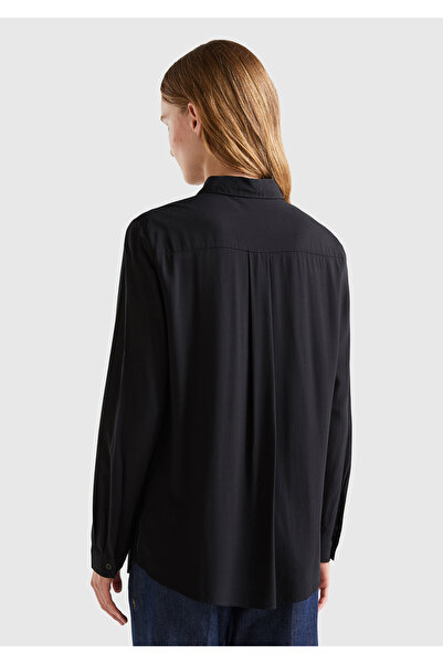 United Colors of Benetton Μαύρο Ιξώδες Γυναικείο Πουκάμισο με Στρογγυλή Φούστα - 100% Ιξώδες
