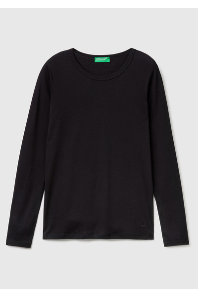 United Colors of Benetton Γυναικείο μαύρο μακρυμάνικο μπλουζάκι Basic Crew Neck