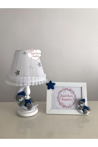 Keçeli parti hayalleri Baby Children's Room Lampshade Frame Gray White Navy Bear