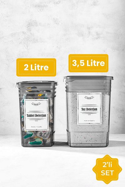 Vienev Labeled 2 Strip Mega Size Powder and Tablet Detergent Storage Box 1x (3.5 Liter, 2 Liter)
