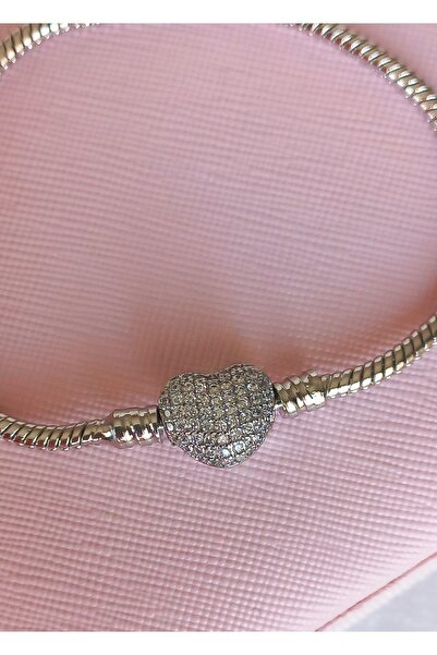 BNGaksesuar Zirkon Taşlı Kalp Pandora Çelik Bileklik