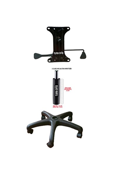Tura Ofis Çift Kollu Mekanizma Plastik Ayak 140'lık Siyah Amortisör 5 Adet Te...