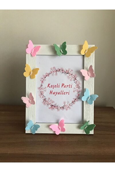 Keçeli parti hayalleri bebek çocuk odası çerçeve kelebek sarı pembe yeşil mavi