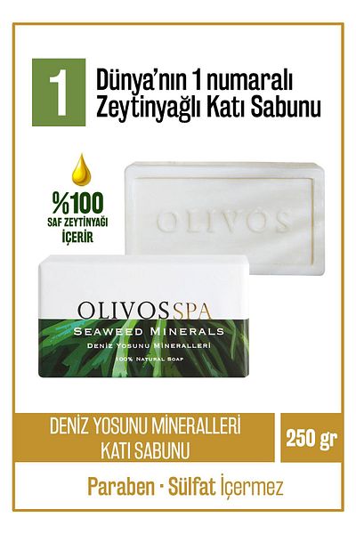 Olivos 100% Natural Spa Series Seaweed Mineral Olive Oil Solid Soap Hand Soap Moisture Balancing 250 gr