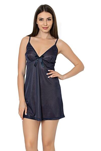 MyBen Жіноча темно-синя міні-нічна сорочка на бретельках F-15