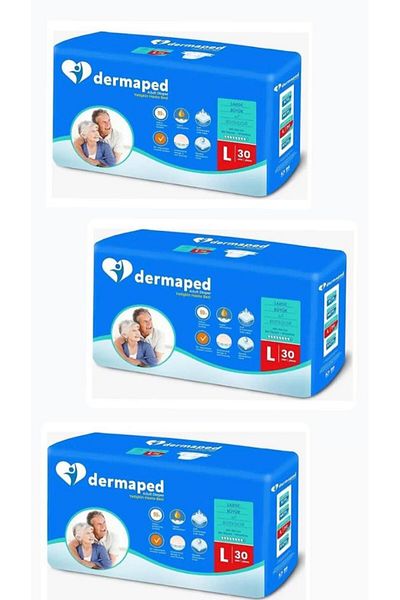 Dermaped L 30 Pack of 3 Pack Patient Diapers with Waistband