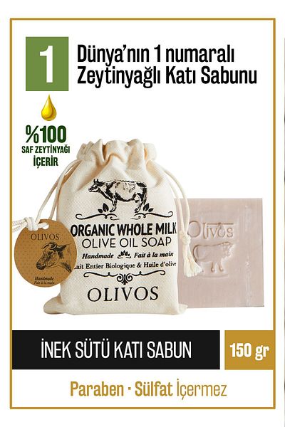 Olivos Natural Cow Milk and Olive Oil Solid Soap Cow Milk Hand Soap Intensive Moisturizing Pouch Gift 150 gr