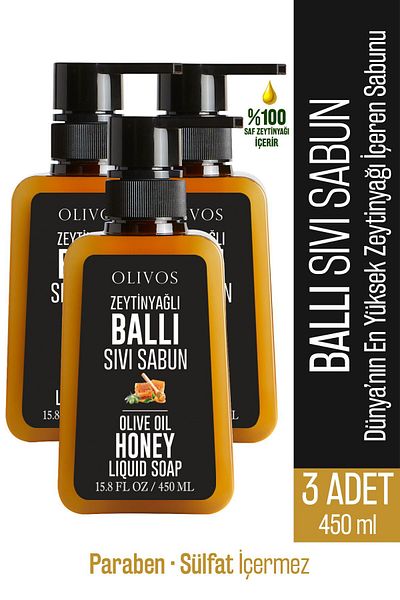 Olivos Natural Olive Oil Honey Liquid Soap Olive Oil Hand Soap Intensive Moisturizing 3 PCS 450 Ml