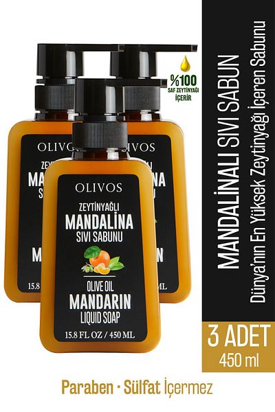 Olivos Natural Olive Oil Tangerine Liquid Soap Tangerine Olive Oil Hand Soap Moisturizer 3 PCS 450 Ml