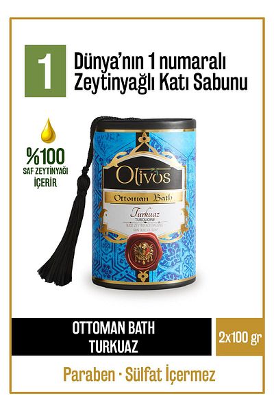 Olivos 100% Natural Ottoman Turquoise Olive Oil Solid Soap Hand Soap Ottoman Series Bath Scented 2 Pieces 100gr