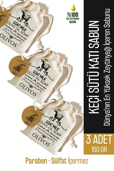 Olivos Natural Goat Milk and Olive Oil Soap - 3 Pcs 150 Gr Gift