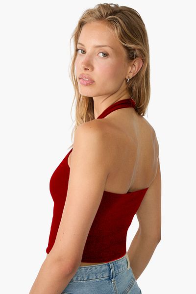 VODENS White and Claret Red Women's Crop Top Body - 2-piece Halter Collar