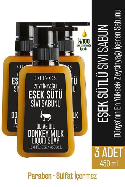 Olivos Natural Olive Oil Donkey Milk Liquid Soap Olive Oil Hand Soap Intensive Moisturizing 3 PCS 450 Ml