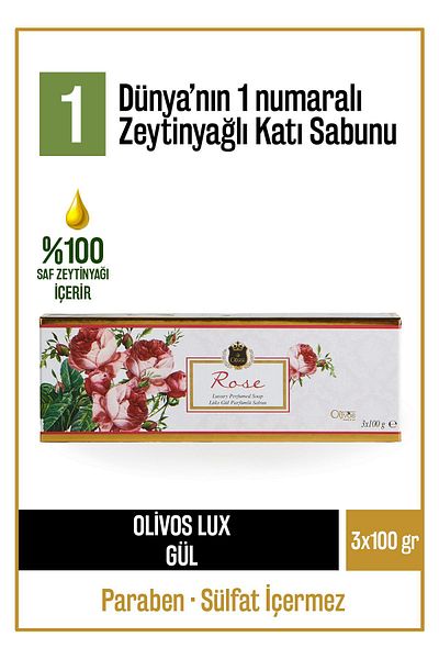 Olivos Natural Lux Rose and Olive Oil Solid Soap Olive Oil Hand Soap Intensive Moisturizing 3 Pieces 100 gr