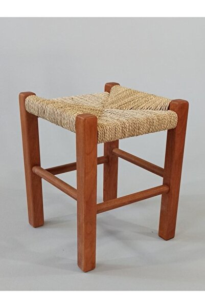 Özer Aldoğan Hasır Örgülü Ahşap Tabure Ceviz Renk 35cm (28CMX28CM)