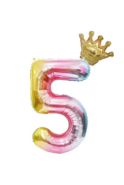 BİDOLUMUTLULUK 5 Years Old Rainbow Number And King Crown Foil Balloon Birthda...