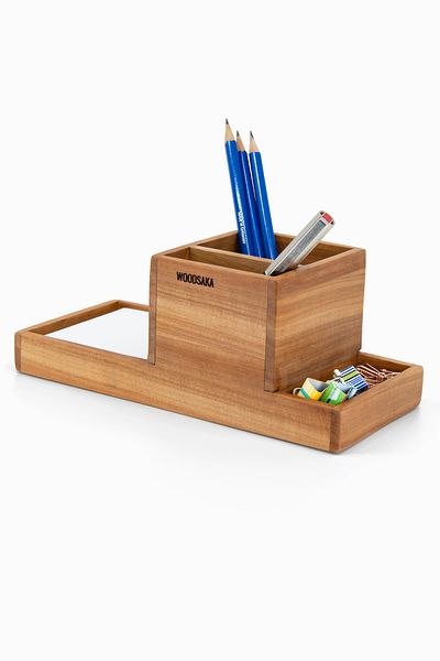 Woodsaka Prokit 2 - Multi-purpose Organizer: Pen Holder, Note Paper and Paper Clip Box - Cherry Model