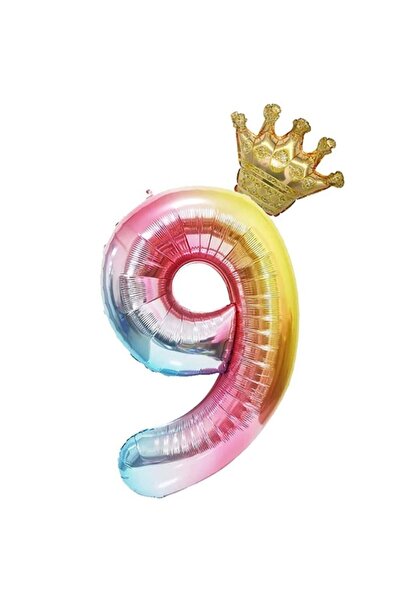 BİDOLUMUTLULUK 9 Years Old Rainbow Number And King Crown Foil Balloon Birthda...
